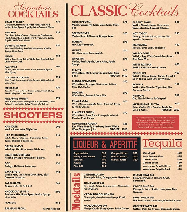 The deals pub menu