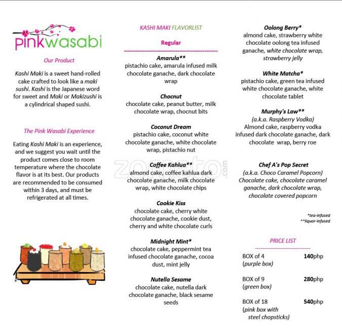 Menu at Pink Wasabi desserts, Makati