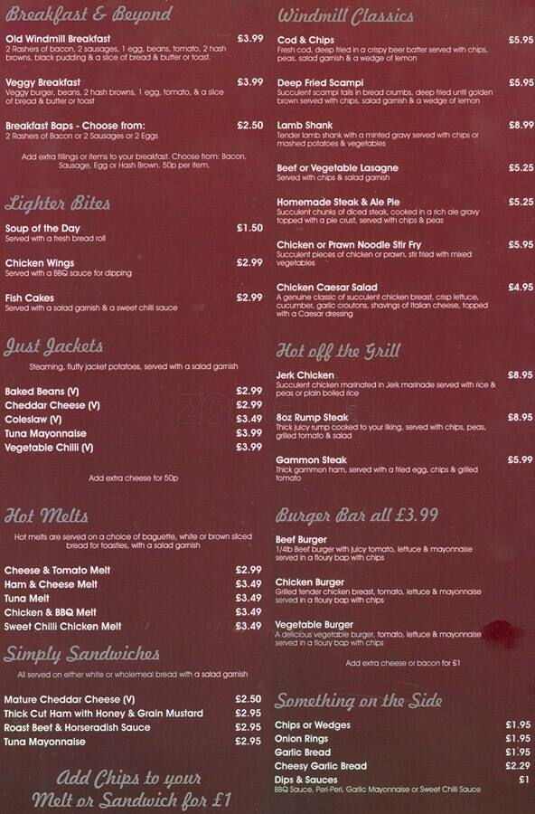 the windmill restaurant menu