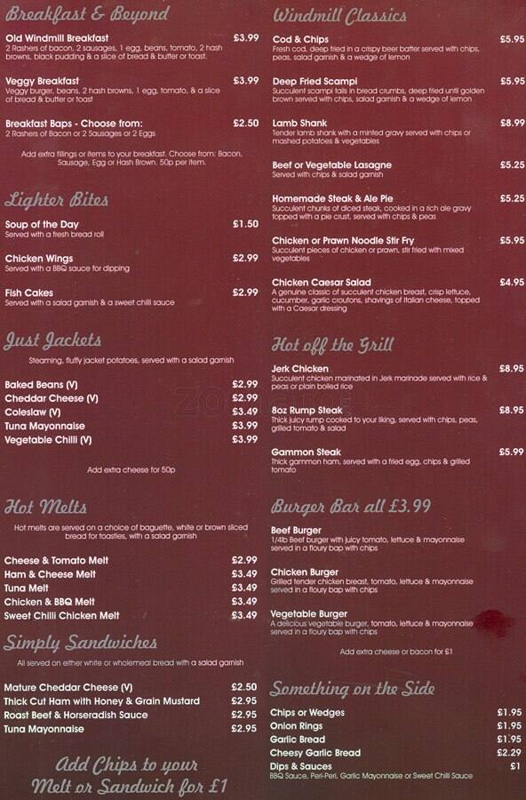 the windmill restaurant menu