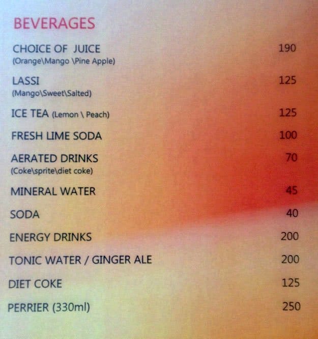 hotel turquoise chandigarh menu