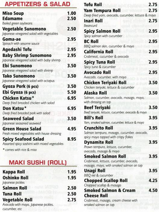 My Sushi Cafe Menu, Menu for My Sushi Cafe, New