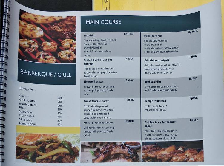 Menu at Pringgas Grill restaurant, Ubud