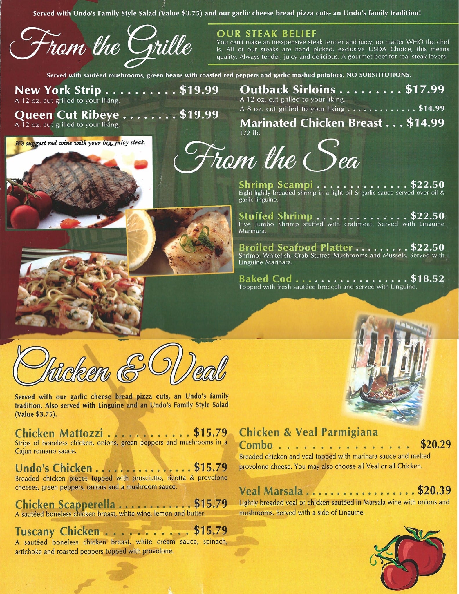 Menu at Undo's Elm Grove pub & bar, Wheeling