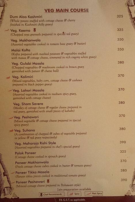 Hotel Rishi menu