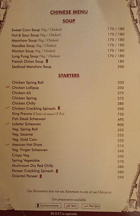 Hotel Rishi menu