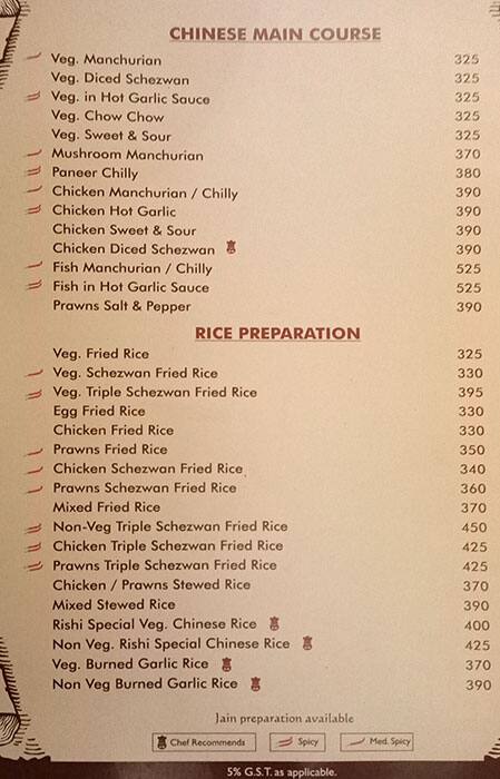 Hotel Rishi menu