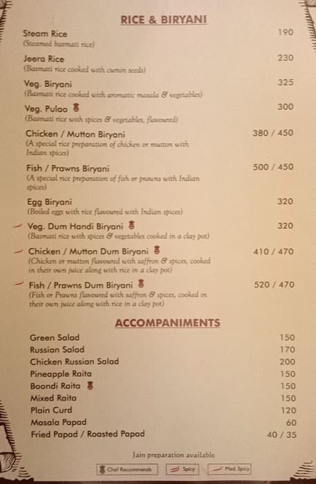 Hotel Rishi menu