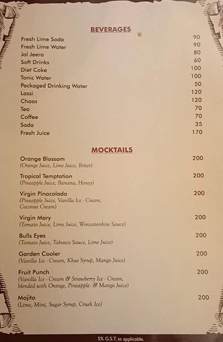 Hotel Rishi menu