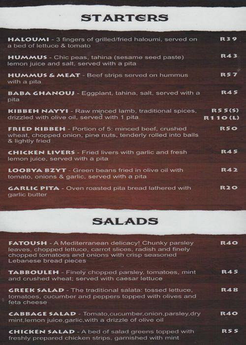 Jounieh Cafe Menu, Menu for Jounieh Cafe, Greenside, Johannesburg