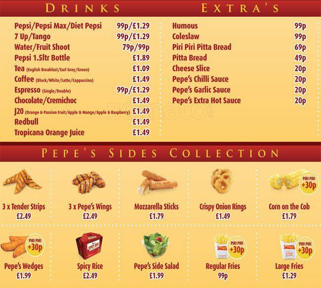 Menu at Pepe's Piri Piri restaurant, Birmingham, 254256 Alum Rock Rd