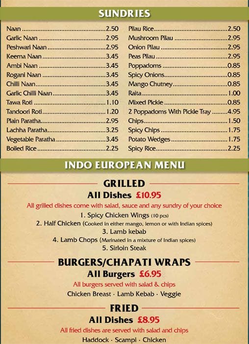 Menu at Ashoka fast food, Glasgow, 19 Ashton Ln