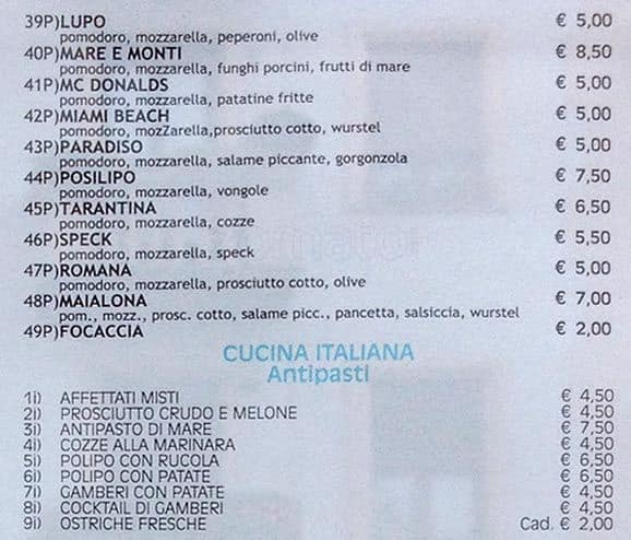 Menu di Giardino D'oro 