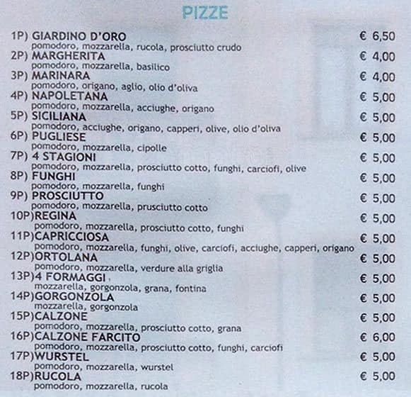 Menu di Giardino D'oro 