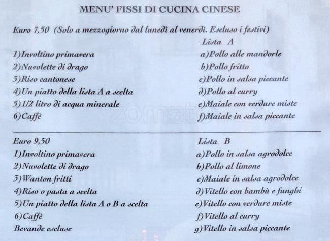 Menu di Giardino D'oro 