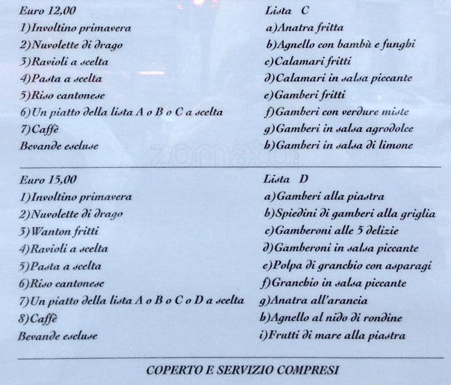 Menu di Giardino D'oro 