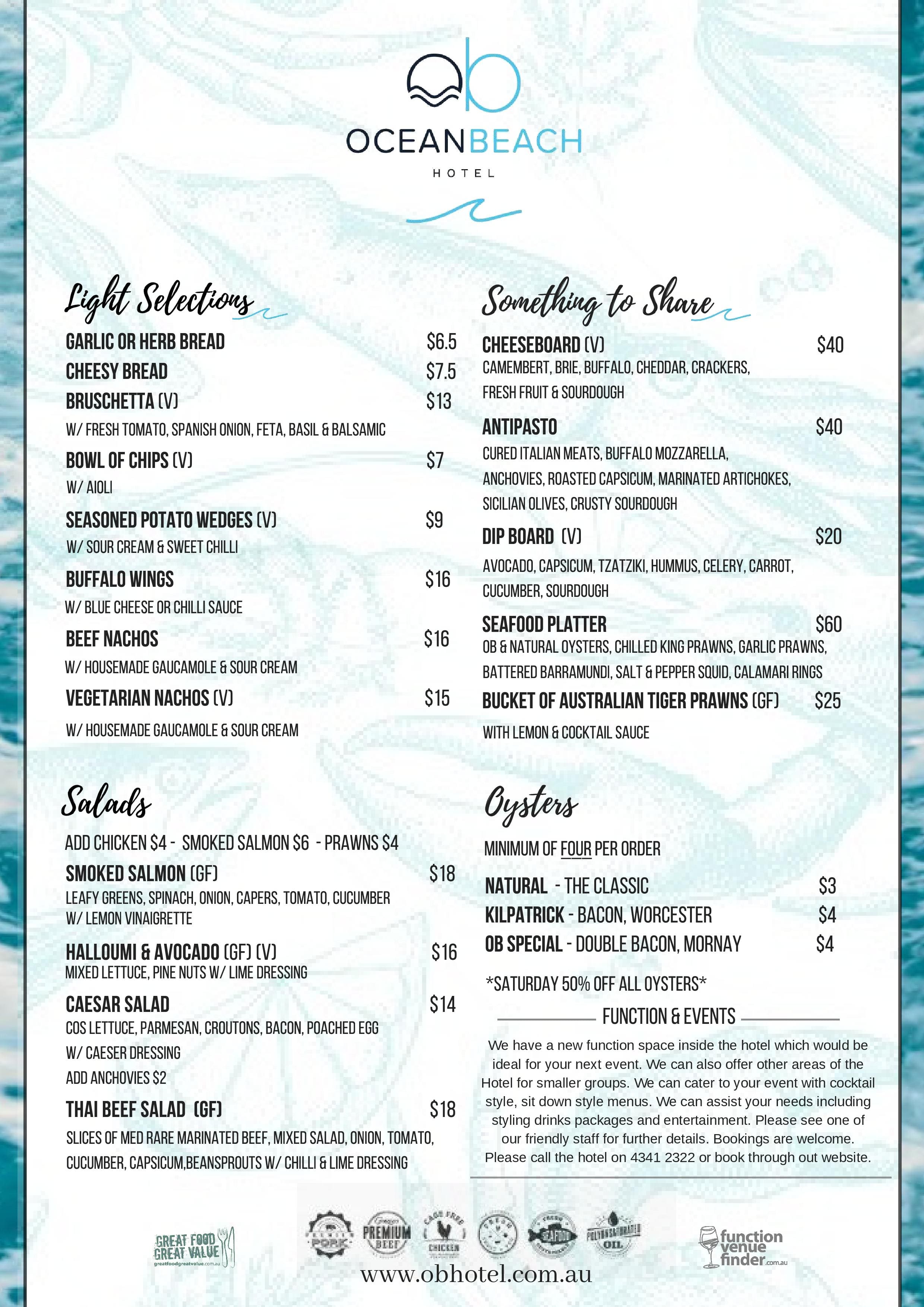 Ocean Beach Hotel Menu Menu For Ocean Beach Hotel Umina