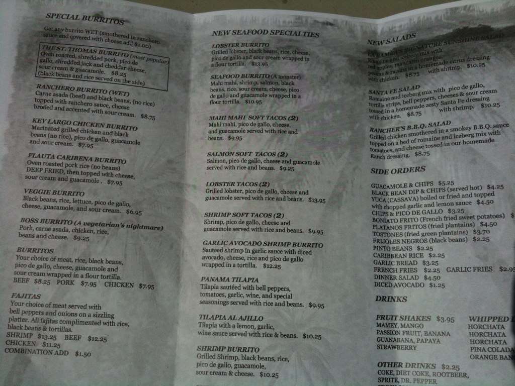 Menu at La Bamba restaurant, Burbank