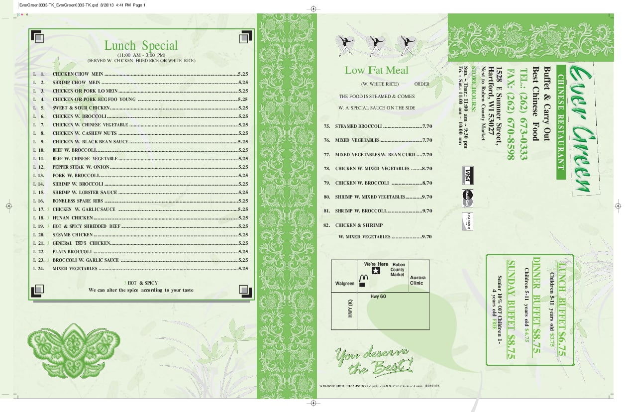 Evergreen Menu, Menu for Evergreen, Hartford, Milwaukee Urbanspoon/Zomato