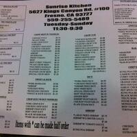 Sunrise Kitchen Menu Menu For Sunrise Kitchen Southeast Fresno