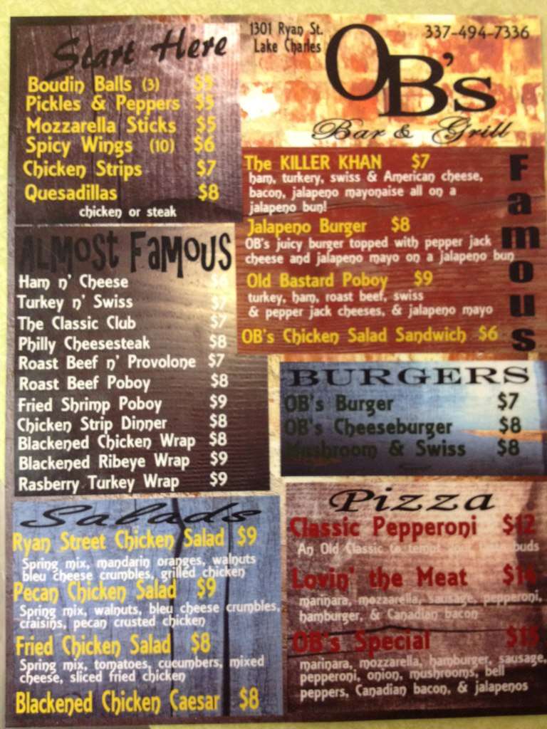 Menu at Old Bastard's Bar and Grill, Lake Charles