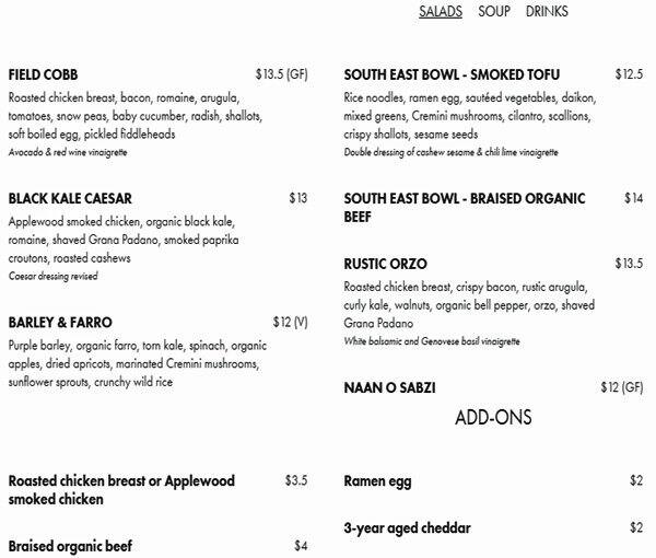 Field & Social Menu, Menu for Field & Social, Downtown, Vancouver