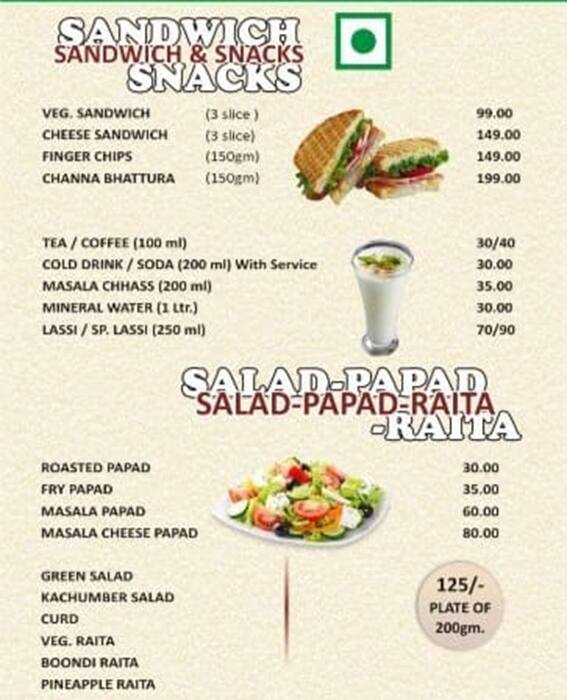 Menu of Tandoor Palace Restaurant, Naroda, Ahmedabad