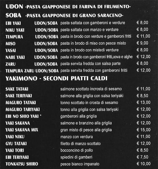 Menu di Yasuraghi 