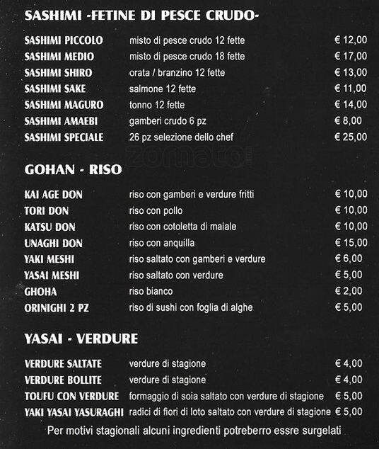 Menu di Yasuraghi 