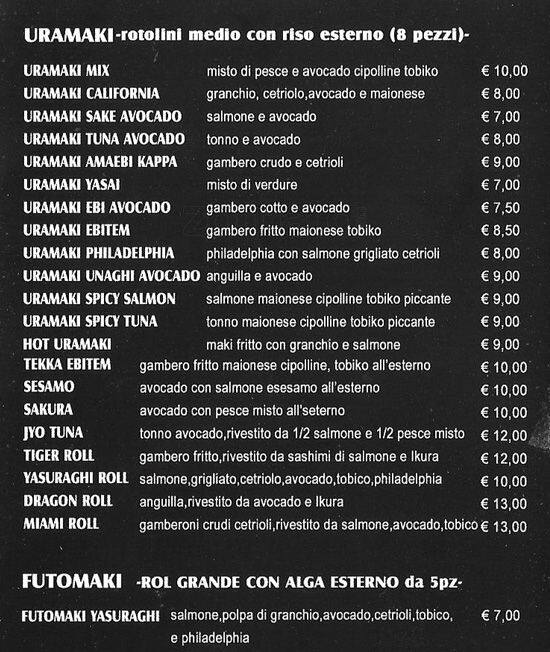Menu di Yasuraghi 