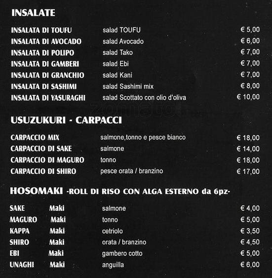 Menu di Yasuraghi 