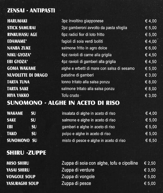 Menu di Yasuraghi 