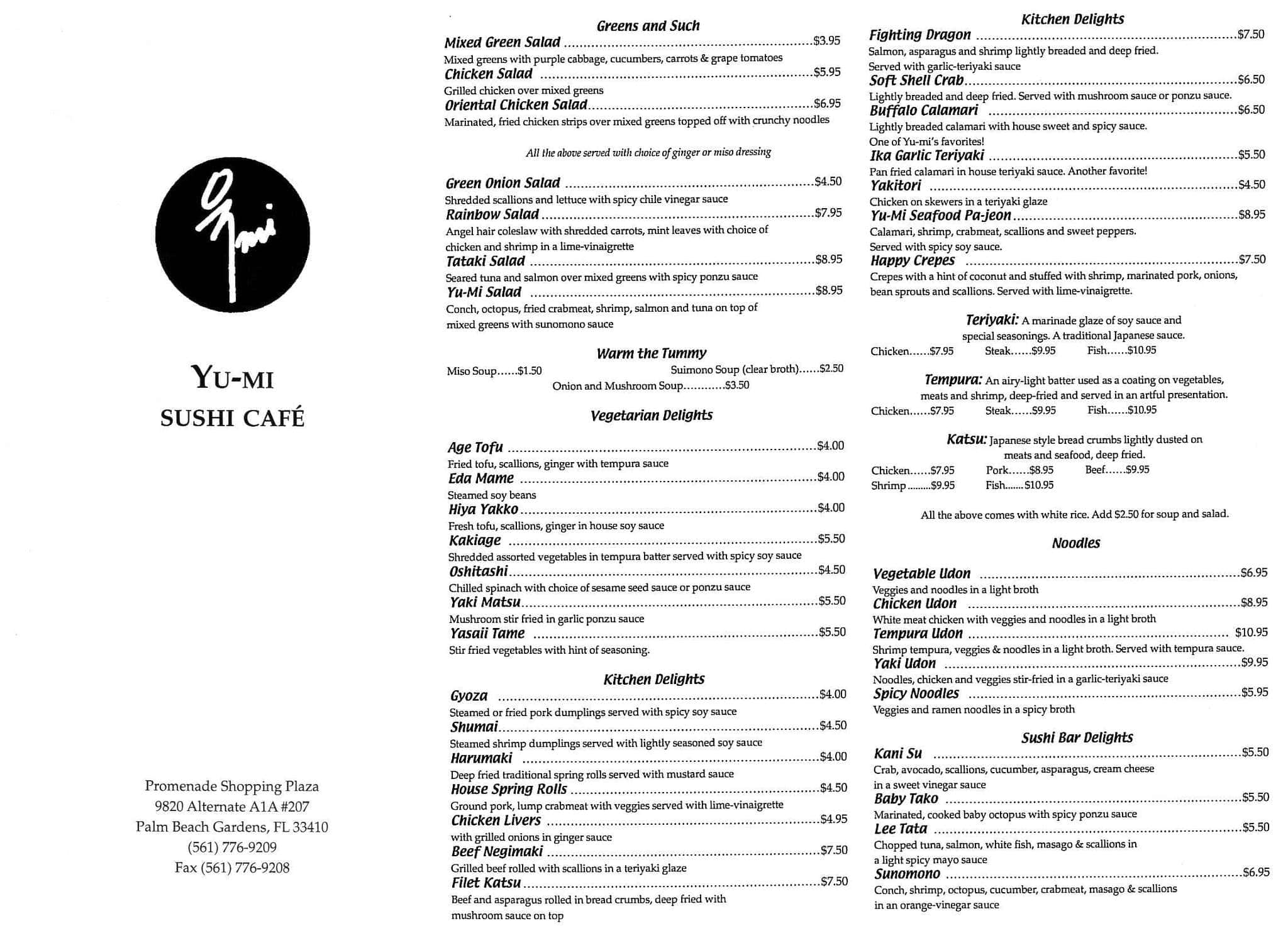 Menu At Yu Mi Sushi Cafe Palm Beach Gardens Fl A1aalt 207