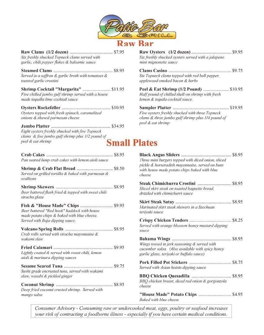 Wyndham Deerfield Patio Bar And Grill Menu