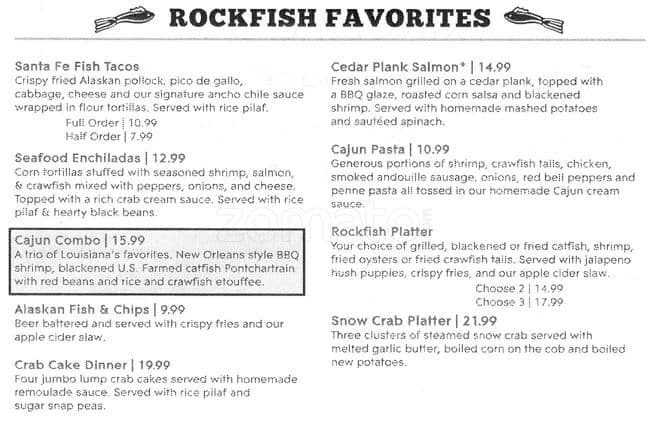 Carta de Rockfish Seafood Grill