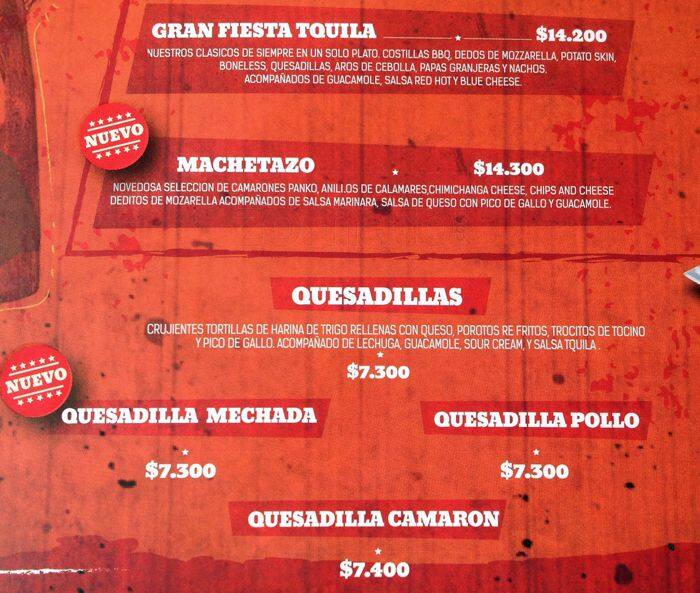 Tquila menu
