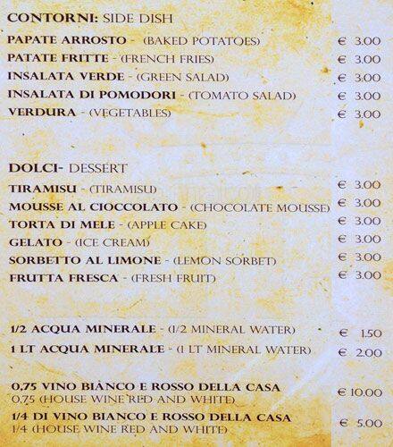 Menu di Le Grotte dell'Imperatore 