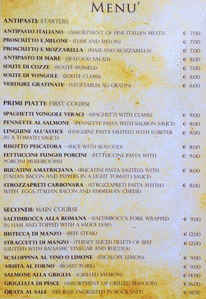 Menu di Le Grotte dell'Imperatore 