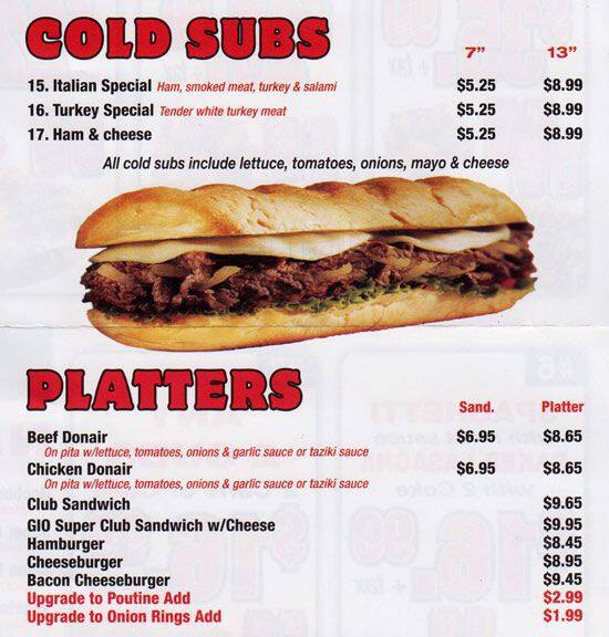 Poutine and Things menu