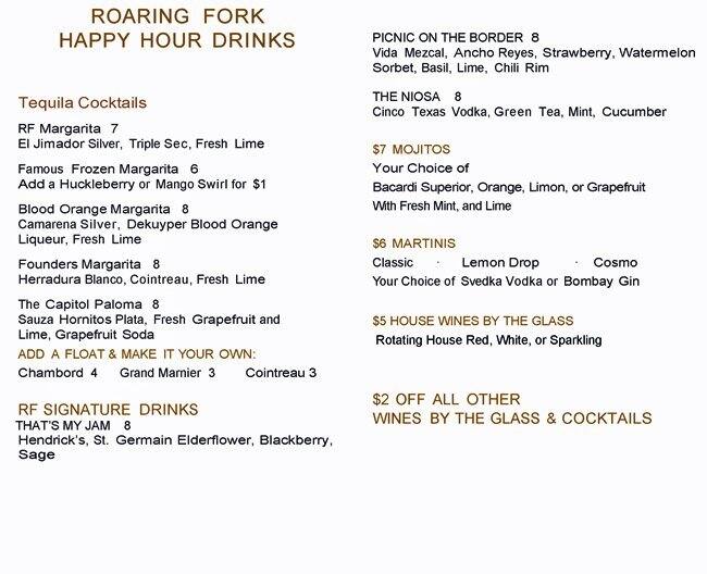 Menu at Roaring Fork restaurant, Austin, Stonelake Blvd