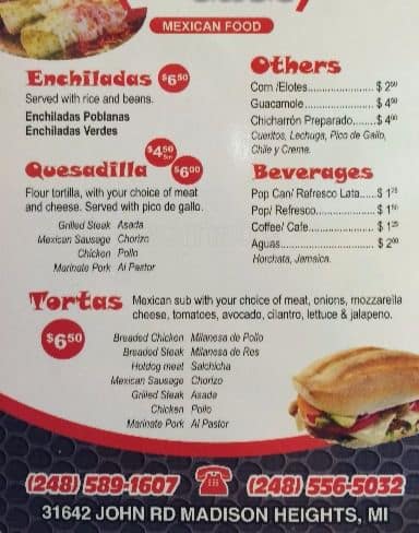 Tienda Mexicana Menu, Menu for Tienda Mexicana, Madison Heights ...