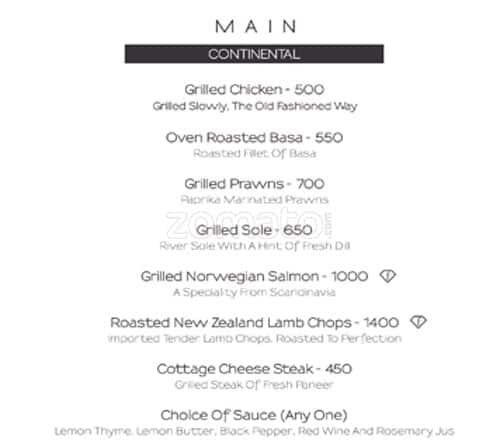 F Bar & Lounge menu