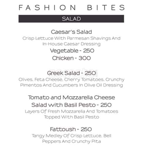 F Bar & Lounge menu
