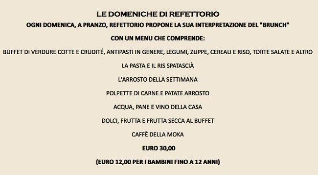 Menu di Refettorio 