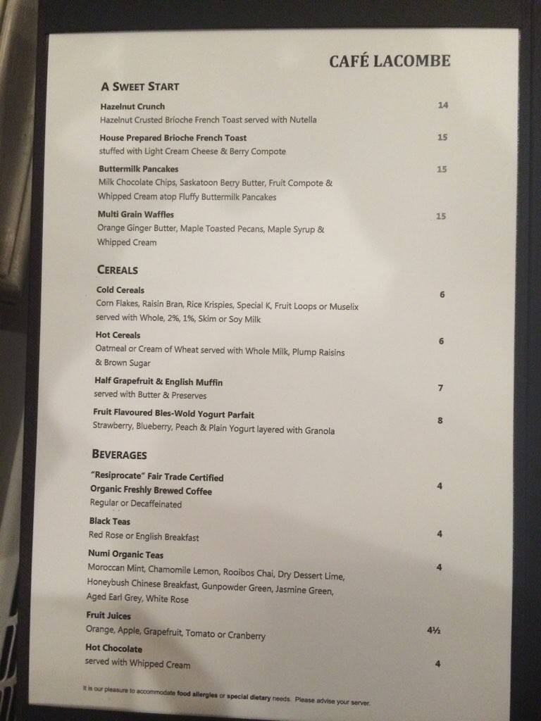 Cafe Menu, Menu for Cafe Downtown, Edmonton