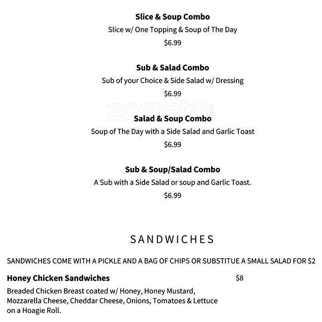 Menu at The Spinning Pie pizzeria, Atlanta