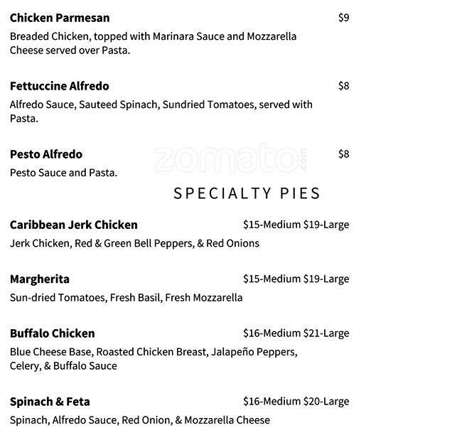 Menu at The Spinning Pie pizzeria, Atlanta