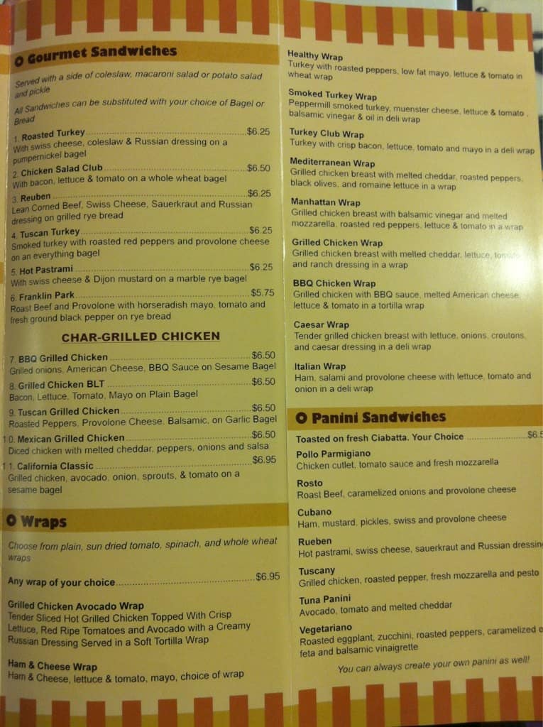 Menu at Kettleman's Bagel restaurant, Bridgewater