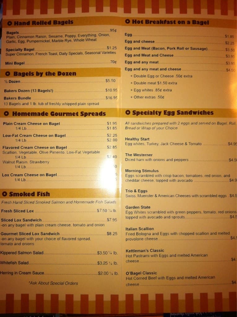 Menu At Kettleman's Bagel Restaurant, Bridgewater