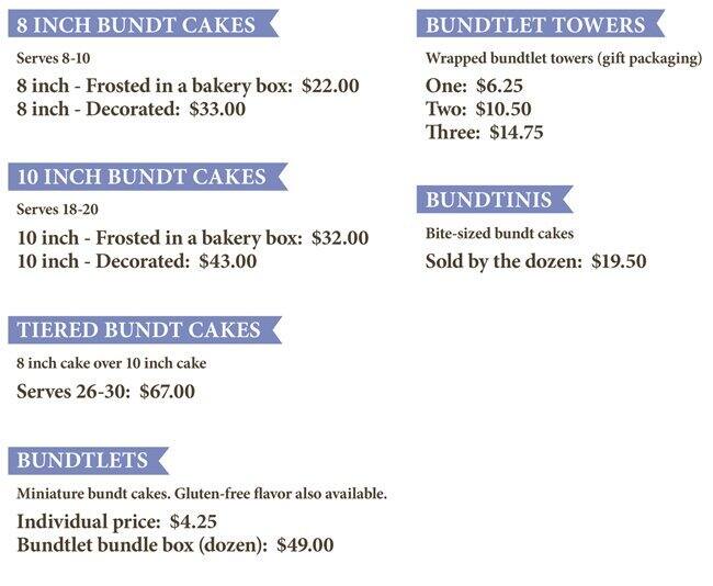 Nothing Bundt Cakes Menu, Menu for Nothing Bundt Cakes, Hyde Park/Mount